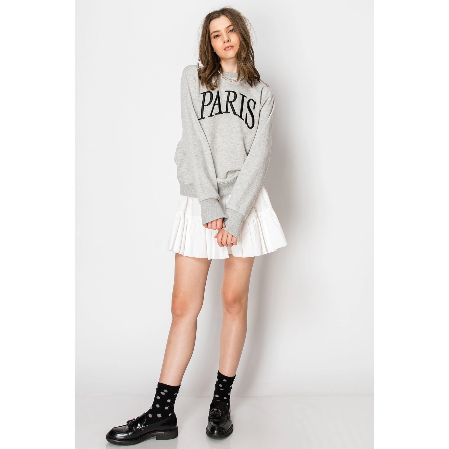 Paris Embroidered French Terry Sweatshirt Pullover (Gray or Beige)