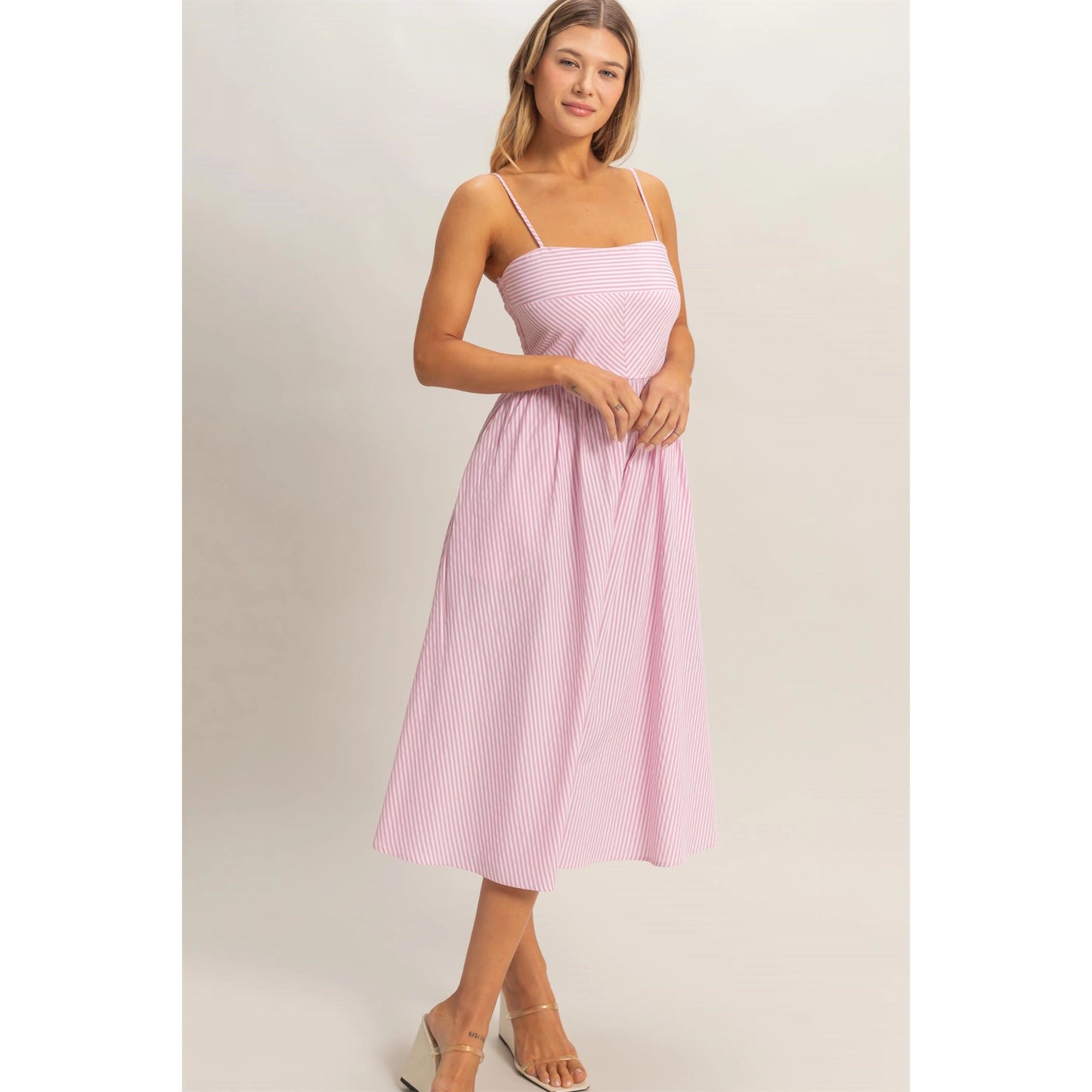 Kendal Striped Midi Dress (Pink)
