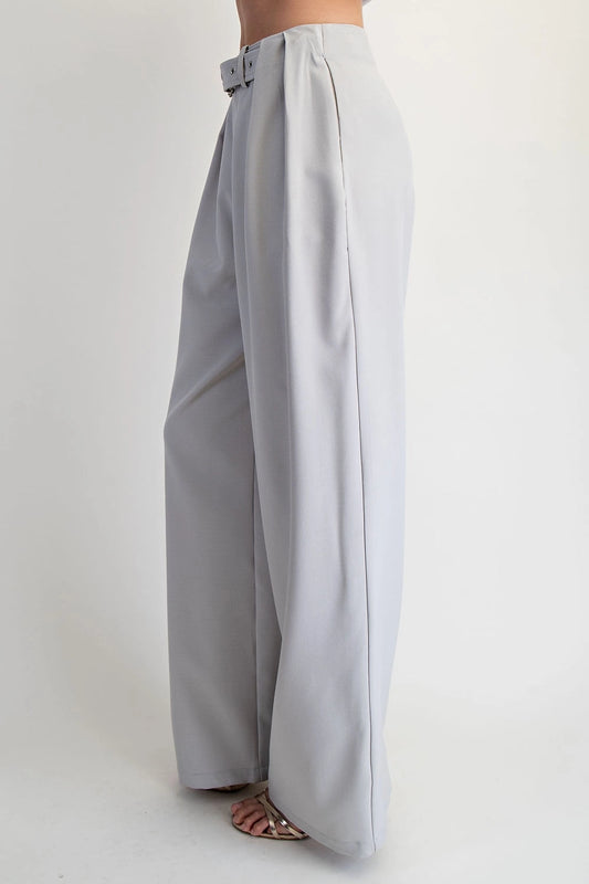 Light gray wide-leg pants on a plain background