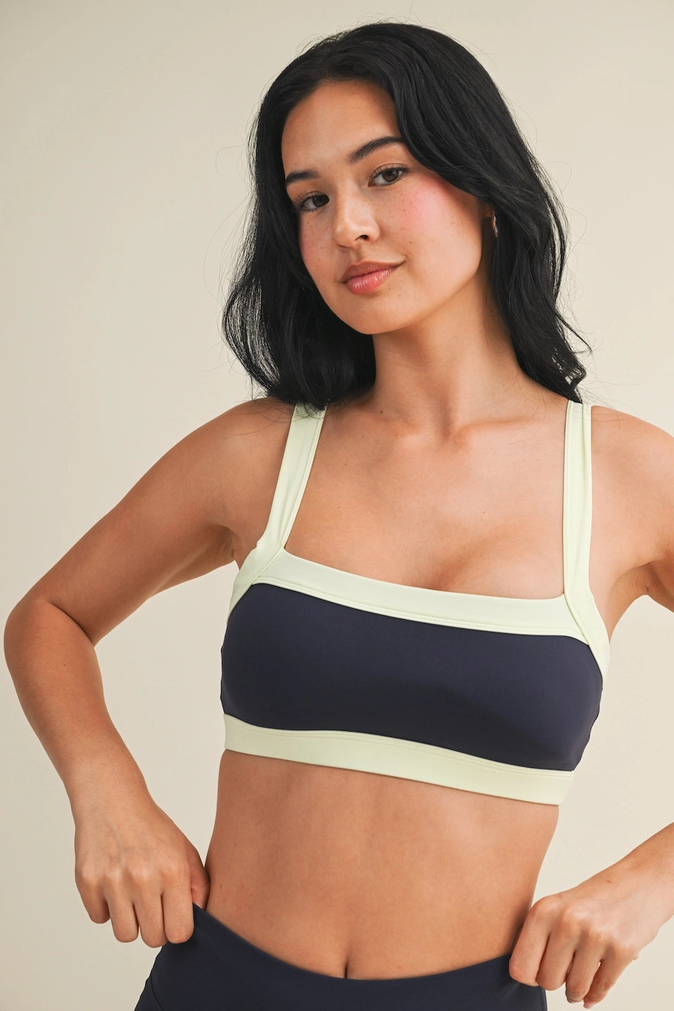 The Varsity Core Sports Bra (Cream & Navy)