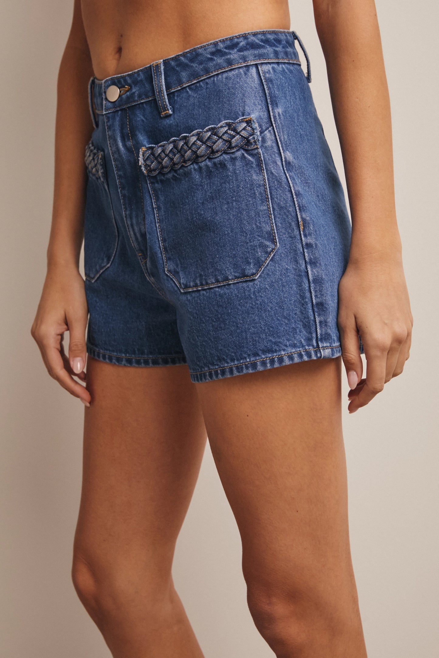 The Nora Braided Pocket Denim Shorts (Blue Haze)