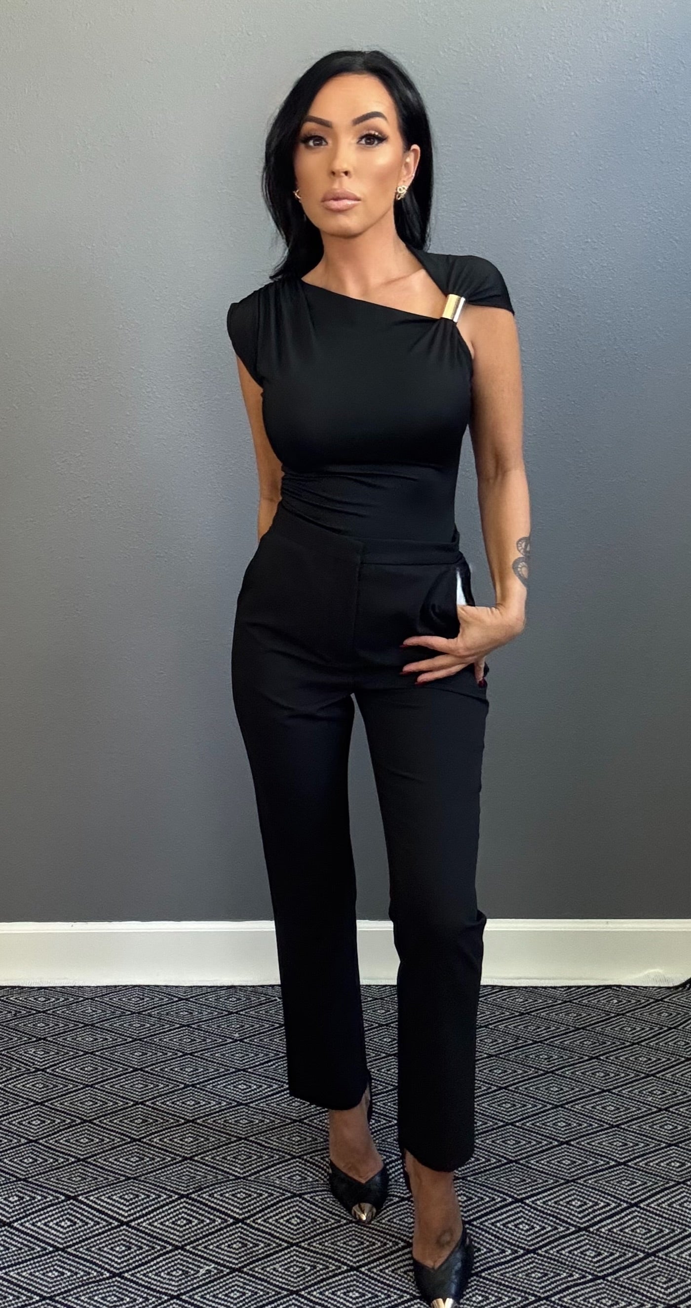 ABBY EMBELLISHED ASYMMETRICAL TOP (BLACK)