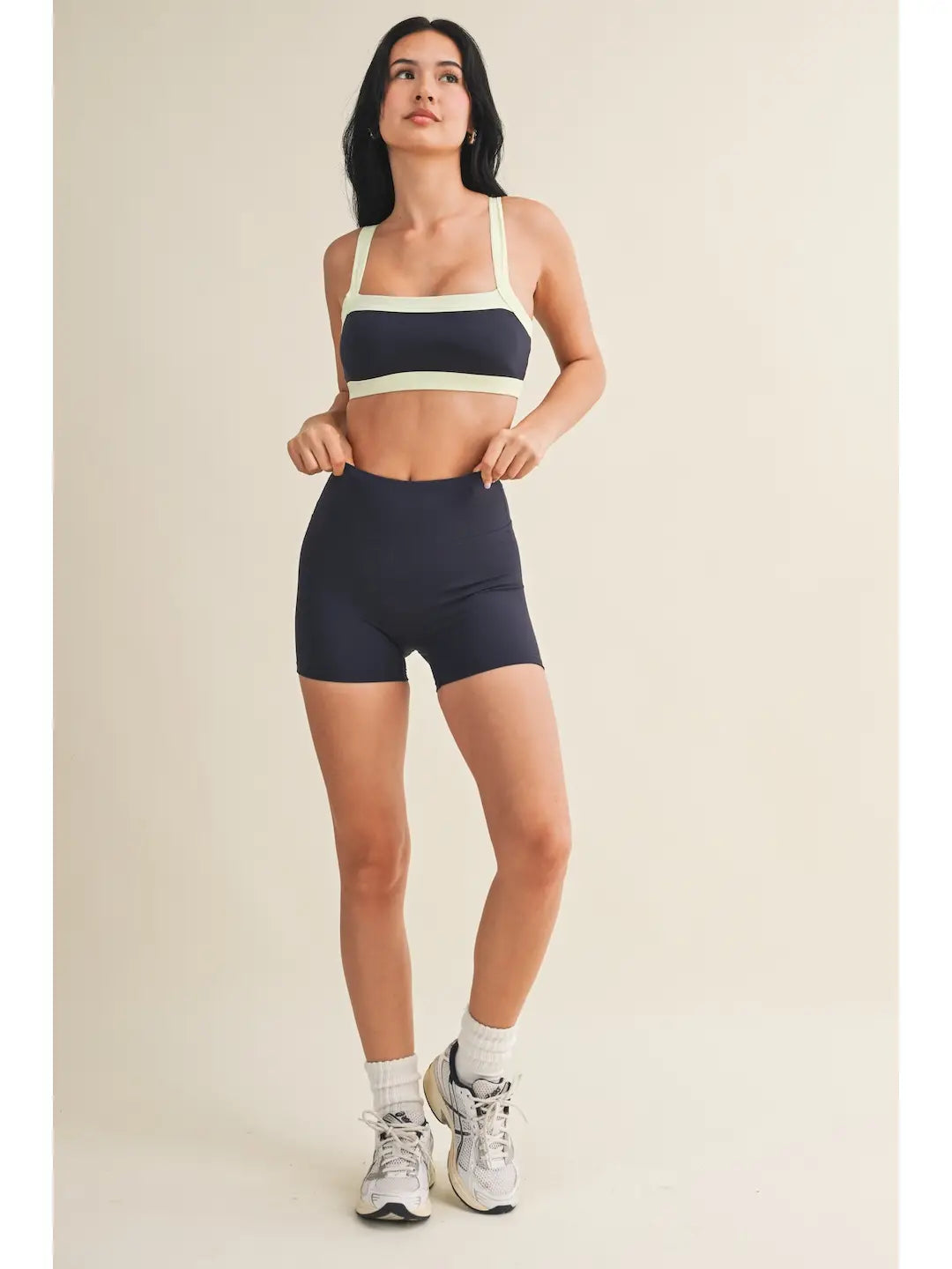 The Varsity Core Sports Bra (Cream & Navy)