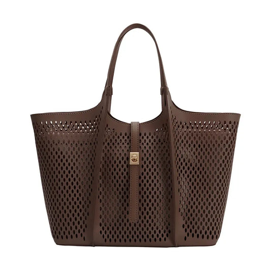 Malia Laser Cut Vegan Leather Tote Bag (Chocolate)