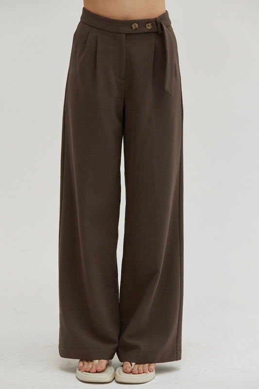 Elara Wide Leg Trouser Pants (Cacao)