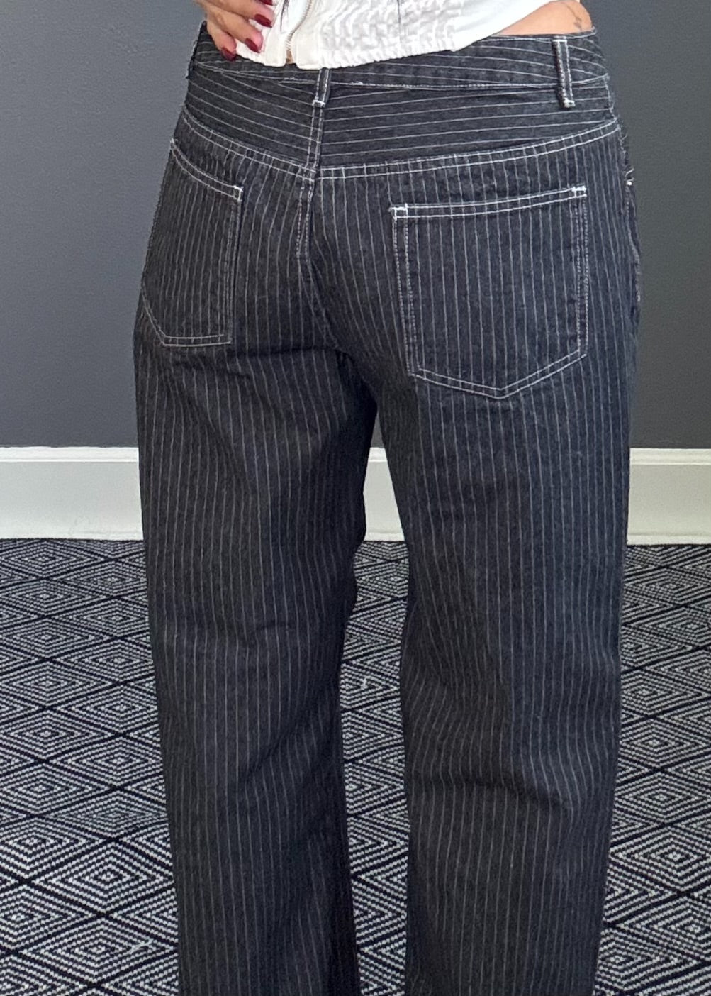 KIMBERLY LOW RISE STRIPED DENIM JEANS (DARK WASH)