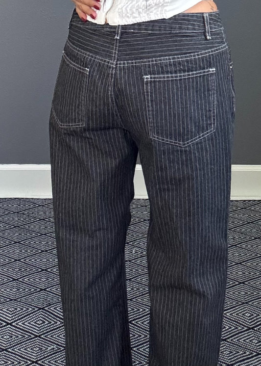 KIMBERLY LOW RISE STRIPED DENIM JEANS (DARK WASH)