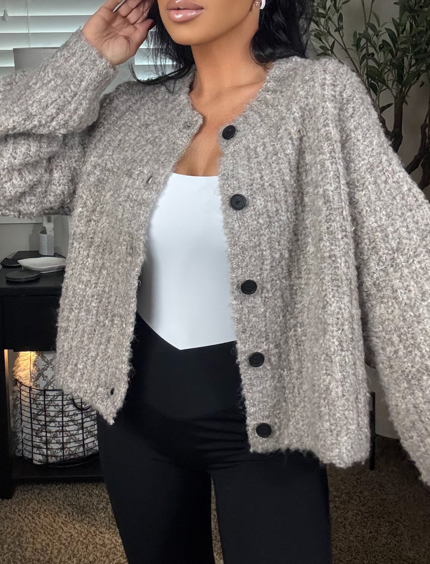 Hazel Soft Button Front Sweater Cardigan (Latte)