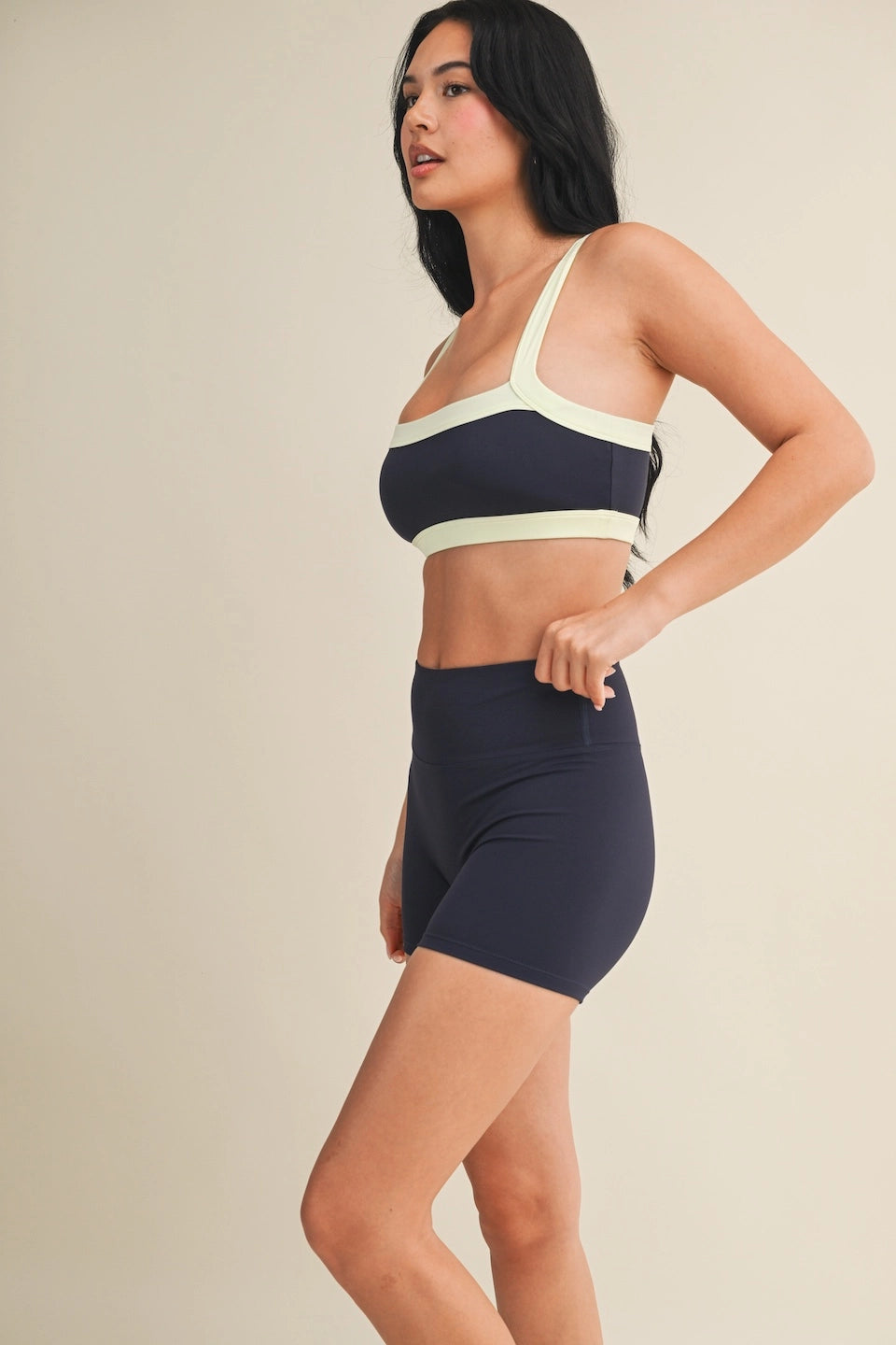 The Varsity Core Sports Bra (Cream & Navy)