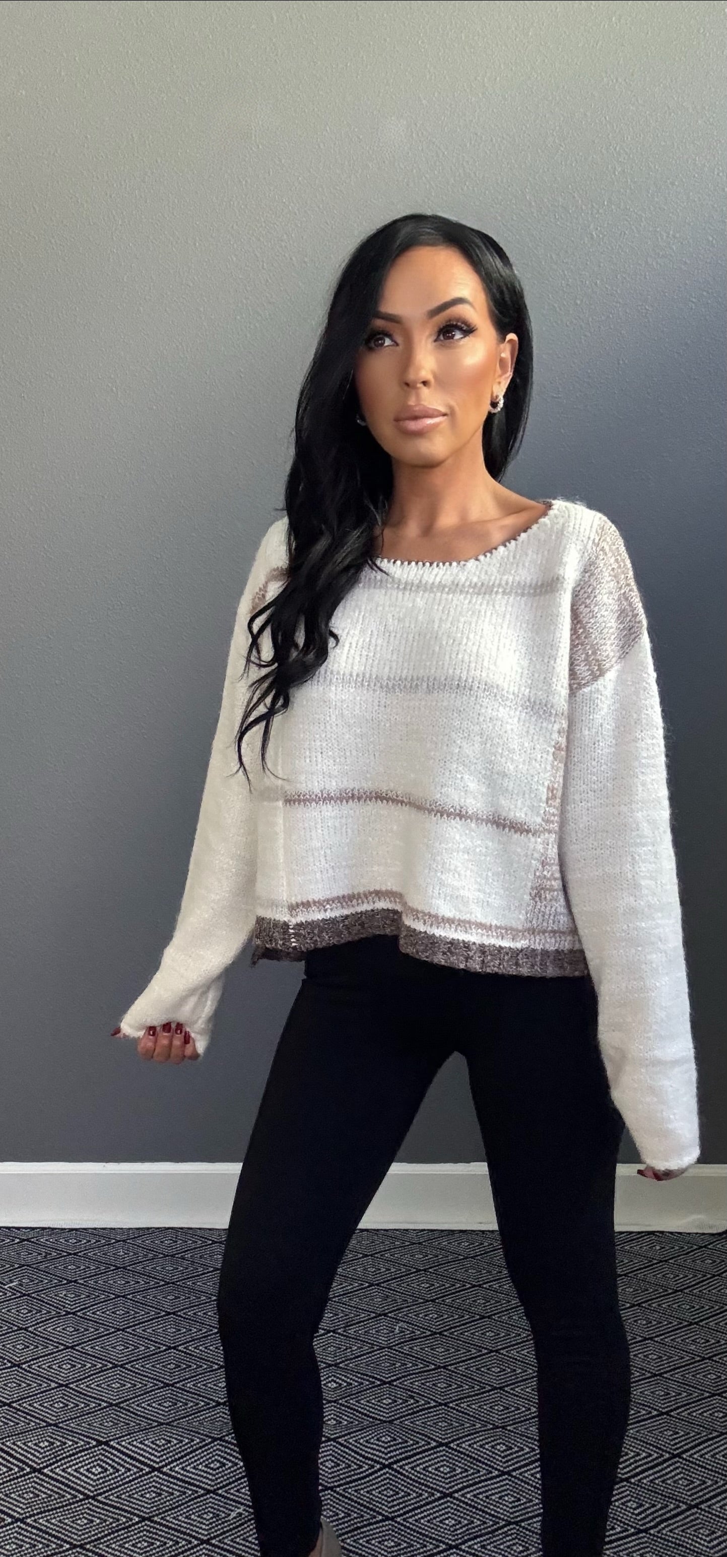 KENZIE STRIPED SWEATER (WHITE/OAT)