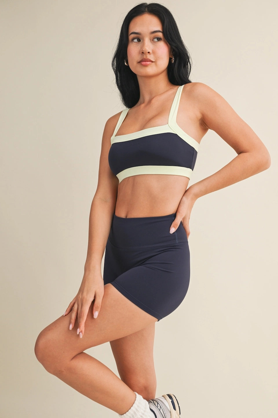 The Varsity Core Sports Bra (Cream & Navy)