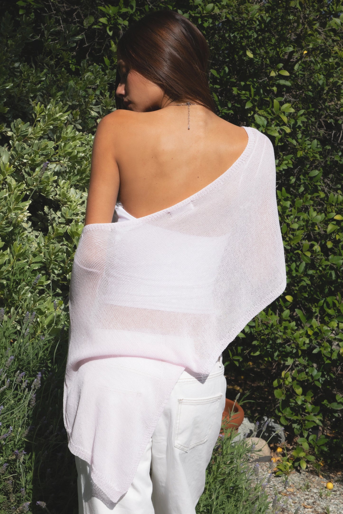 The Soleil Off Shoulder Sheer Knit Cape Top (Light Blush)