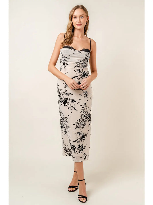 Floral Lace Cowl Neck Maxi Women's Dress Lotiv 