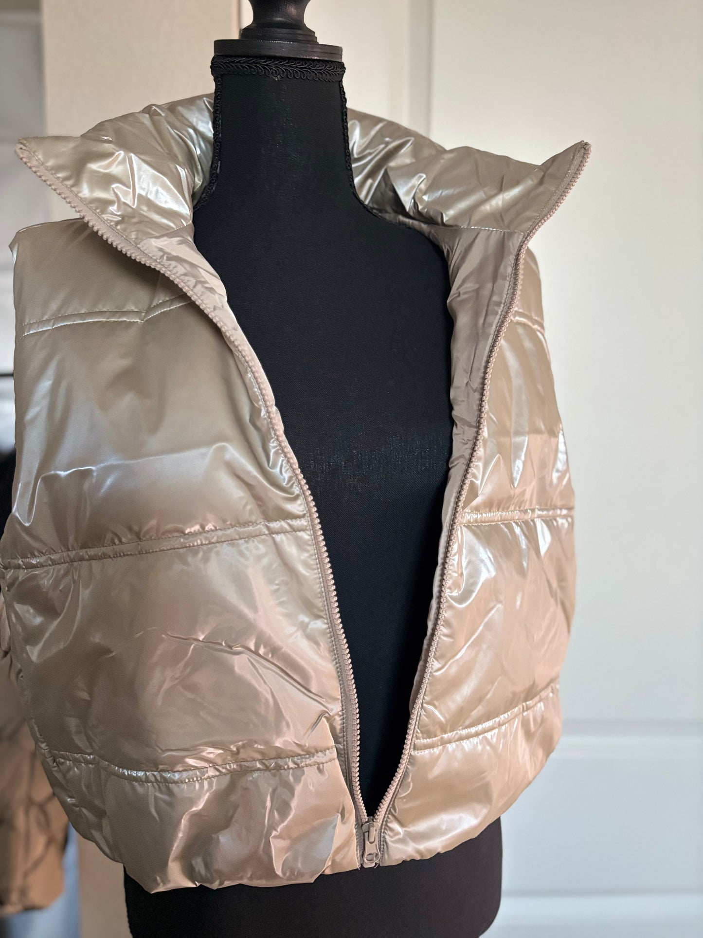 Sierra Shiny Puffer Vest ( Beige)