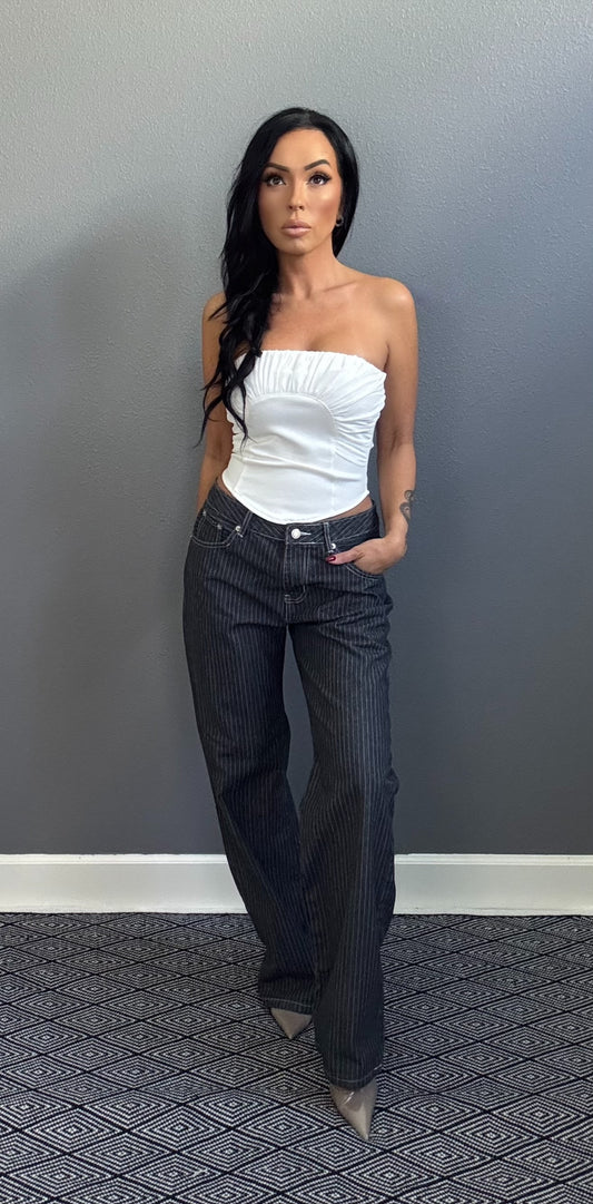 KIMBERLY LOW RISE STRIPED DENIM JEANS (DARK WASH)