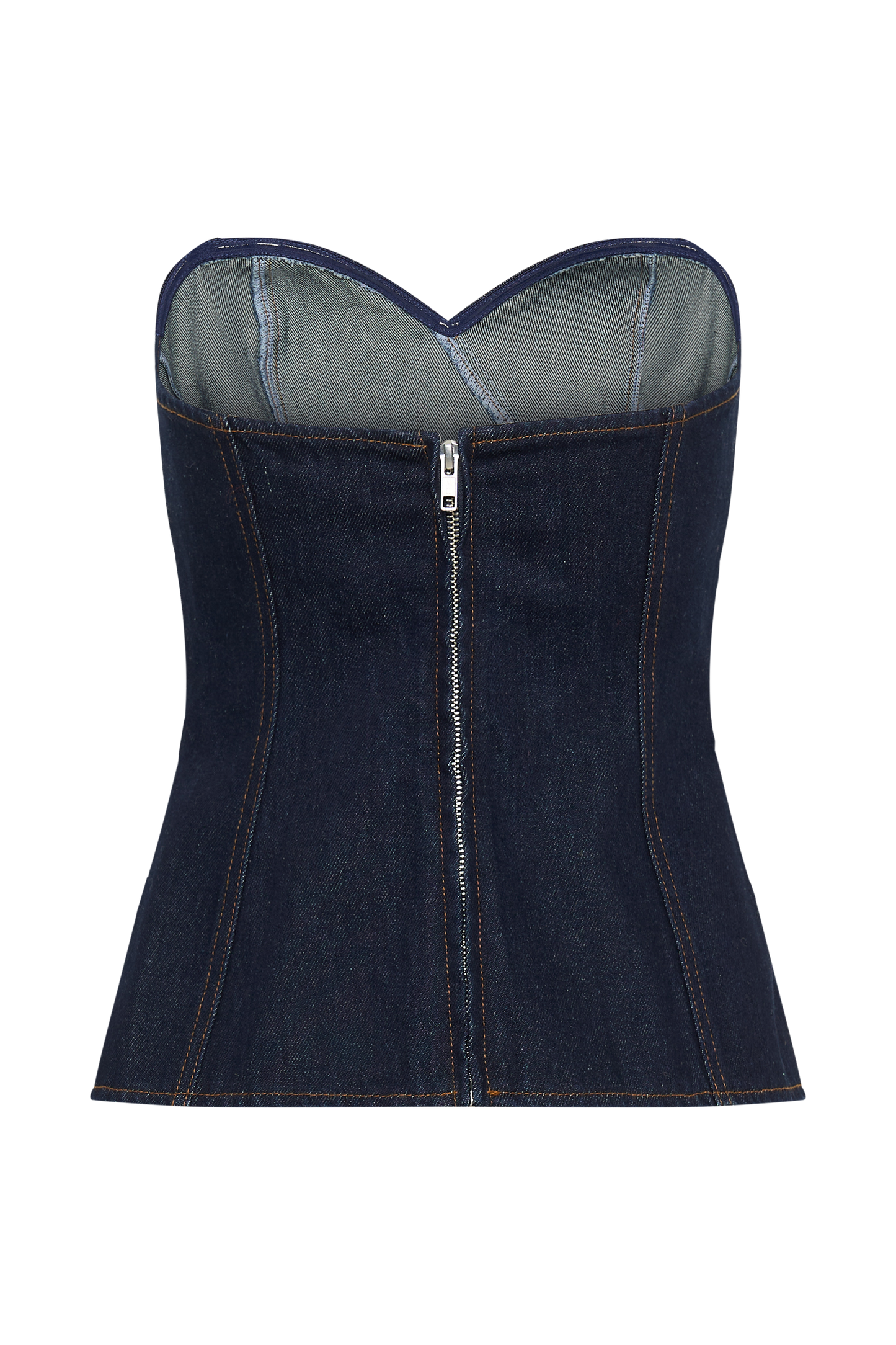 Aubry Strapless Buckle Denim Bustier Top (Dark Indigo)
