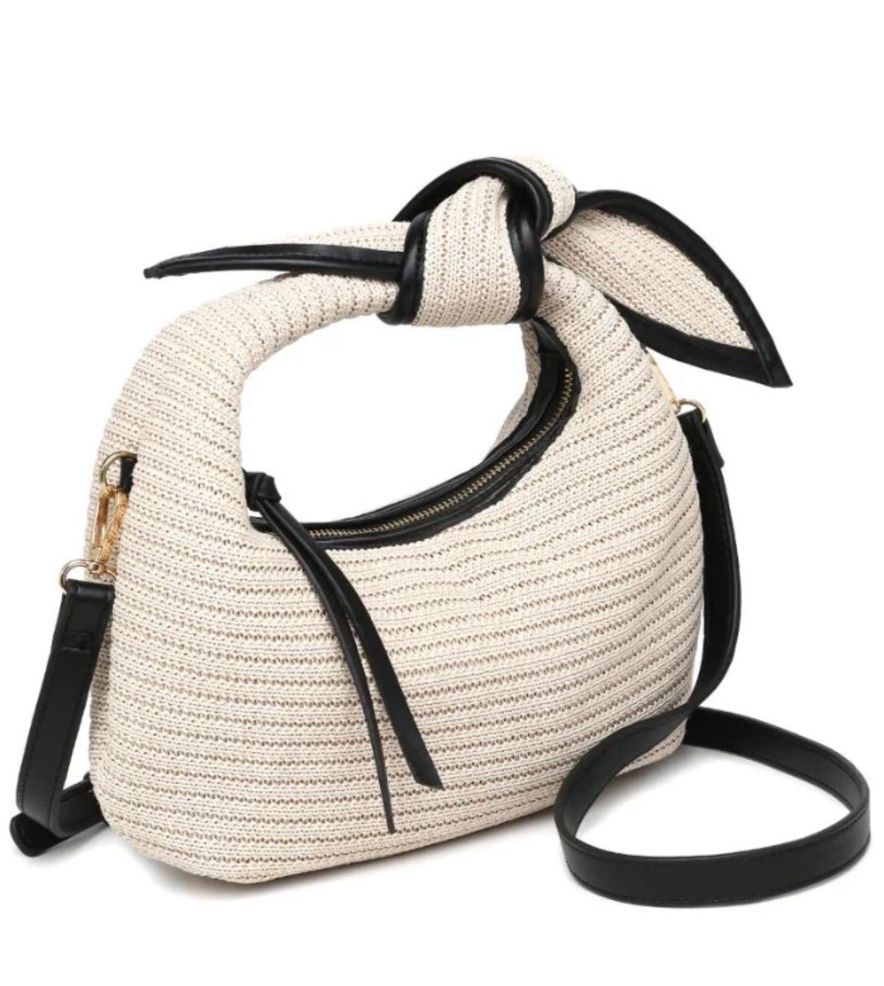 Ellie Knot Straw Crossbody Bag Purse
