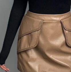 NORMA VEGAN STITCH MINI SKIRT (TAN CAMEL)