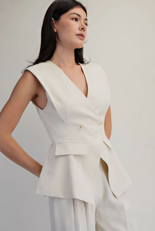 Cream Structured Sleeveless Vest  Lotiv Top