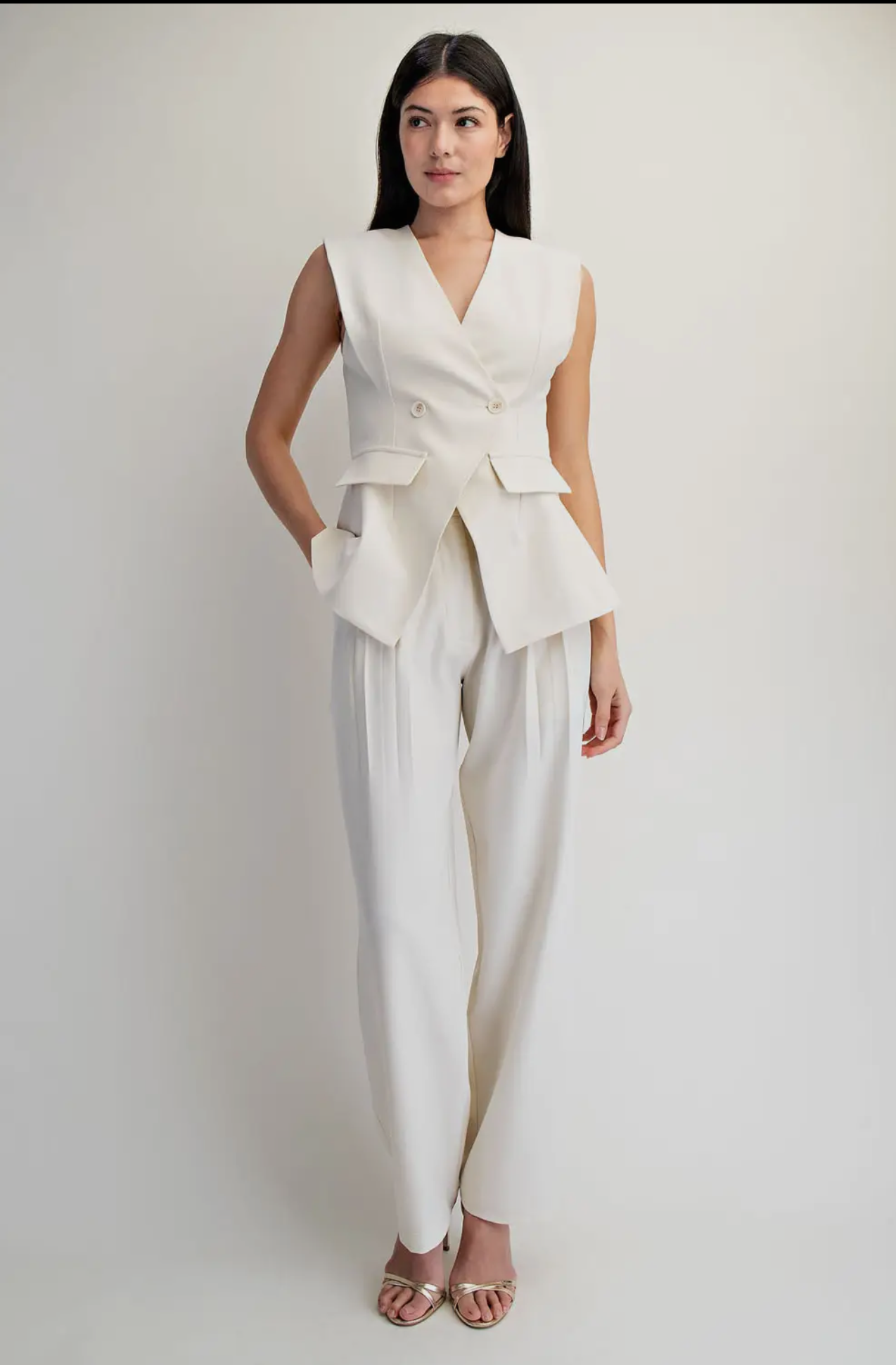 Cream Ivory Structured Sleeveless Date Night Vest Lotiv Top 