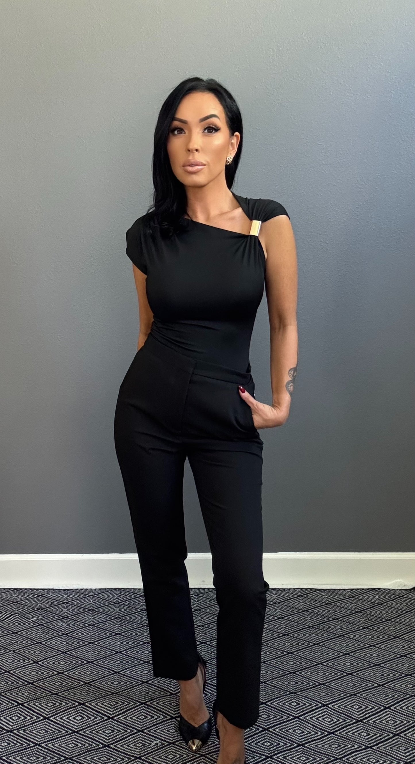 ABBY EMBELLISHED ASYMMETRICAL TOP (BLACK)