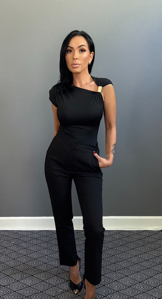 ABBY EMBELLISHED ASYMMETRICAL TOP (BLACK)