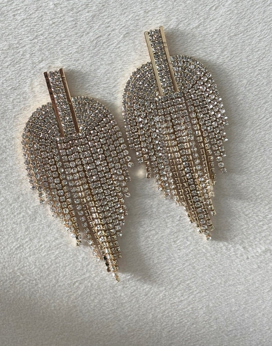 Phoebe Rhinestone Fringe Earrings (Gold)