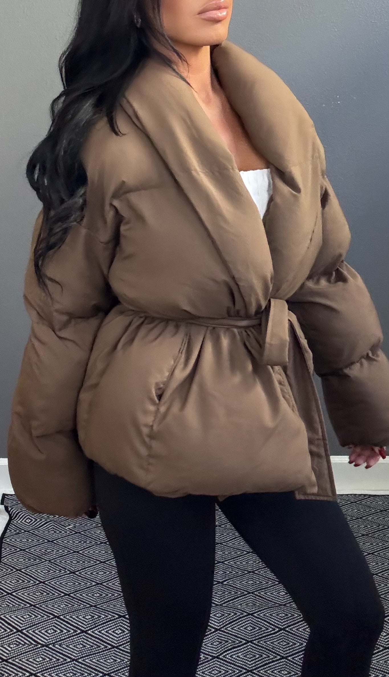 SOPHIA BELTED DOWN PUFFER COAT (BROWN)