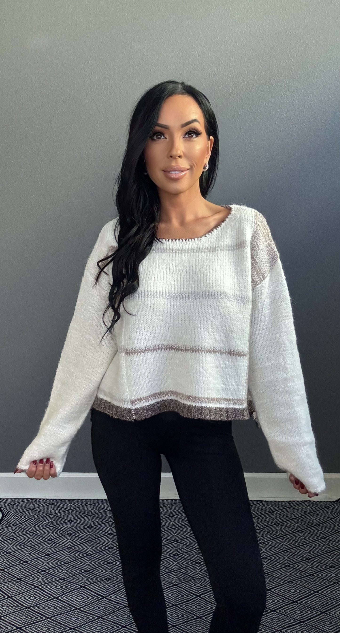 KENZIE STRIPED SWEATER (WHITE/OAT)