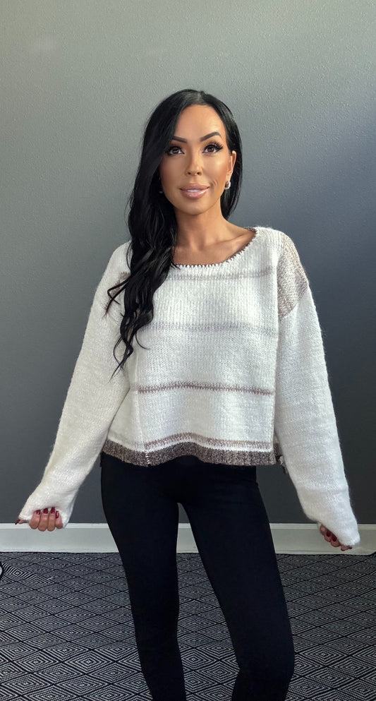 KENZIE STRIPED SWEATER (WHITE/OAT)