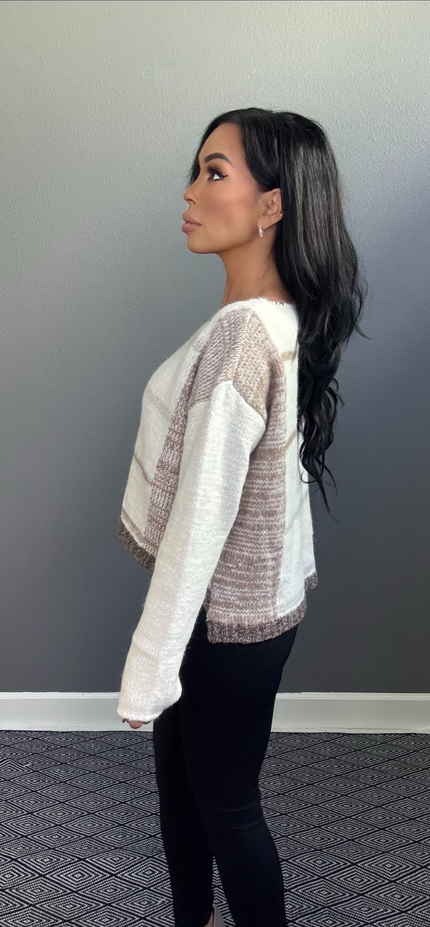 KENZIE STRIPED SWEATER (WHITE/OAT)