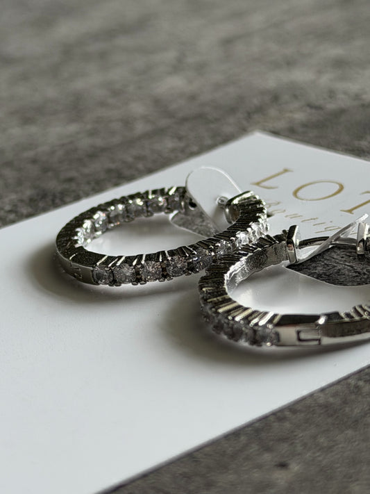 'You Remind Me' Rhinestone Hoop Earrings (Silver)