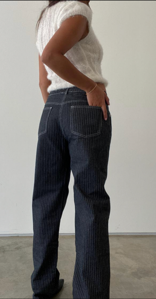 KIMBERLY LOW RISE STRIPED DENIM JEANS (DARK WASH)