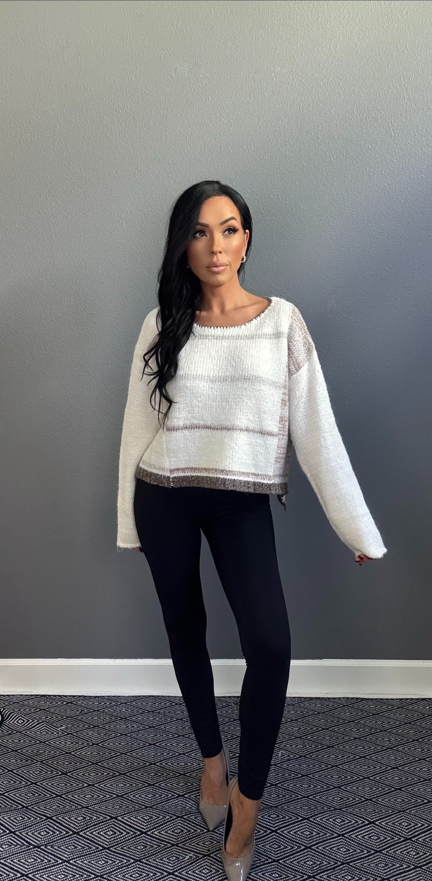 KENZIE STRIPED SWEATER (WHITE/OAT)