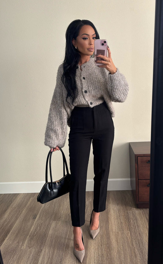 Hazel Soft Button Front Sweater Cardigan (Latte)