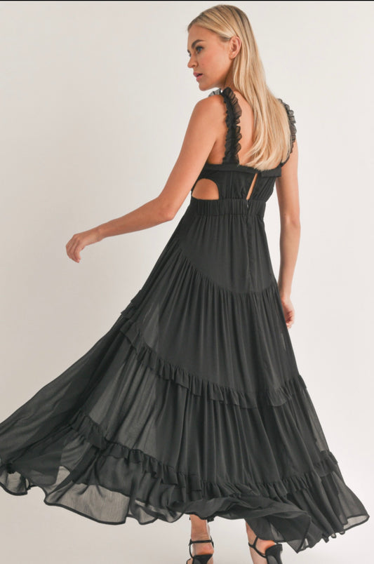 Golden Hour Chiffon Cutout Maxi Dress (Black)
