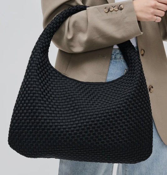 DARE TO DREAM WOVEN NEOPRENE HOBO BAG LARGE (BLACK)