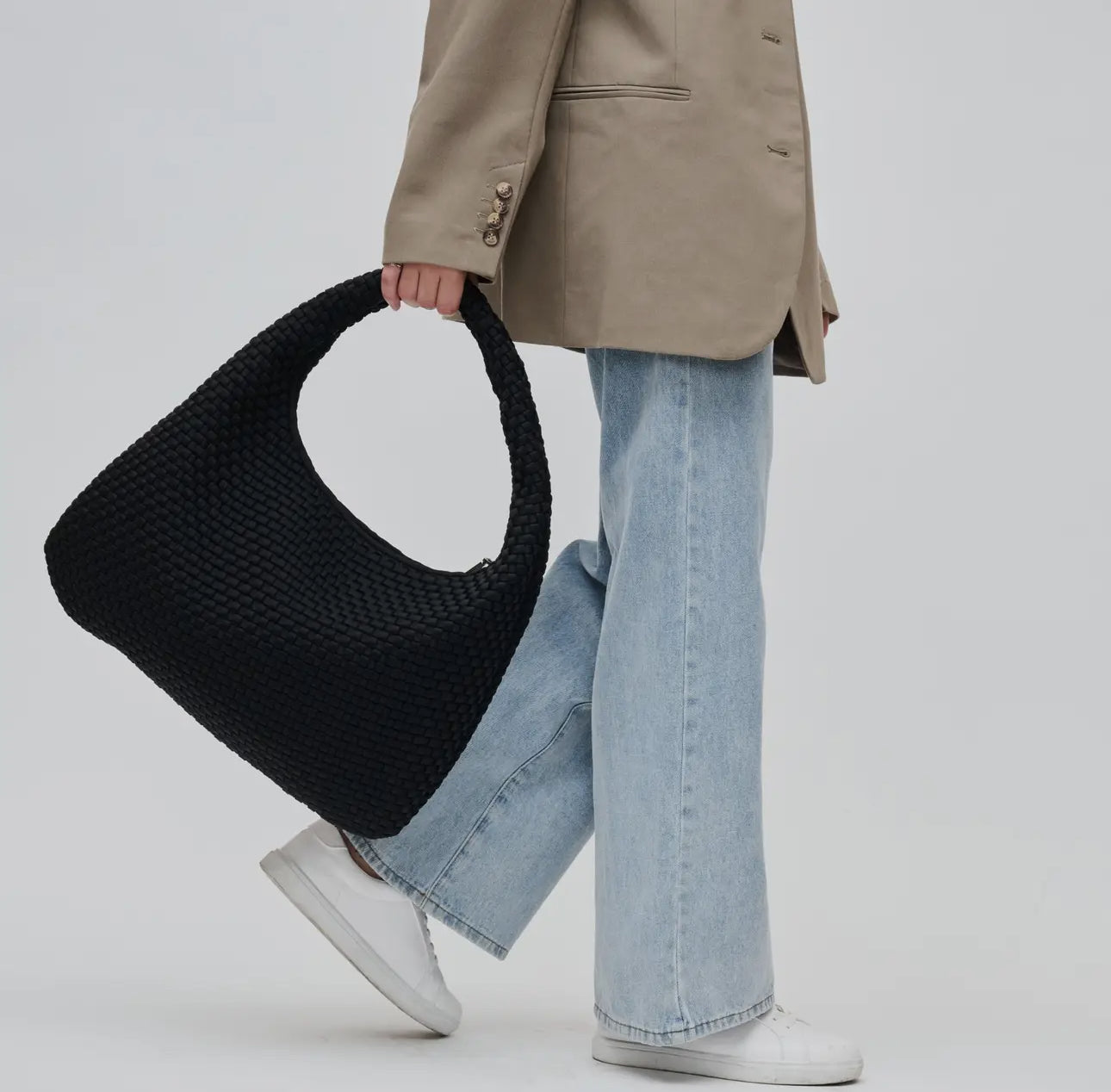 DARE TO DREAM WOVEN NEOPRENE HOBO BAG LARGE (BLACK)