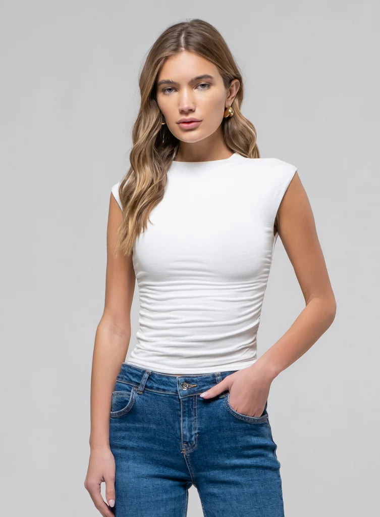 Kim Double Lined Mock Neck Cap Sleeve Top (Off White)