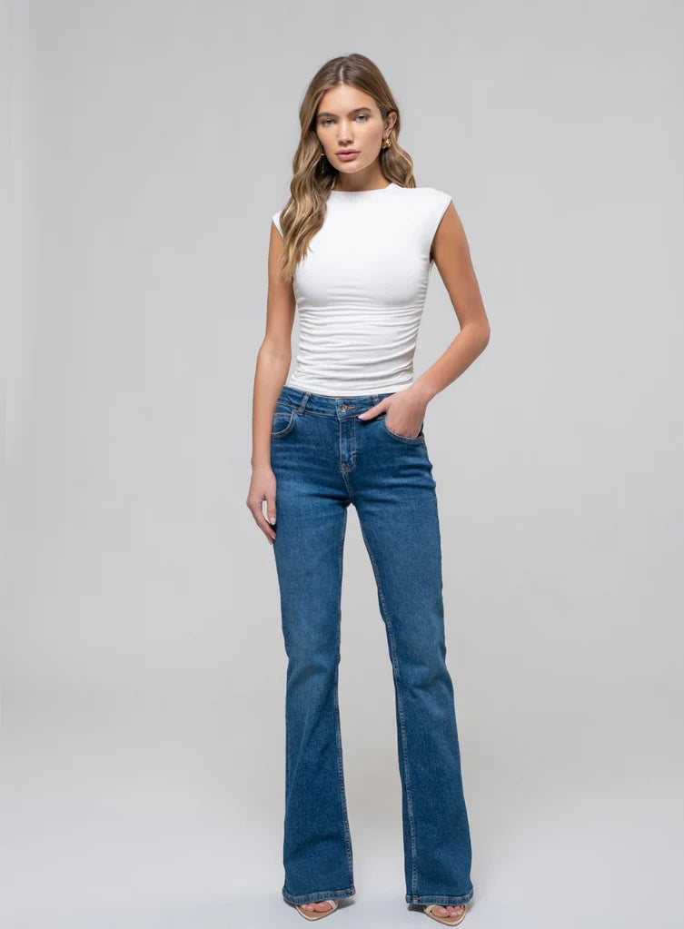 Kim Double Lined Mock Neck Cap Sleeve Top (Off White)