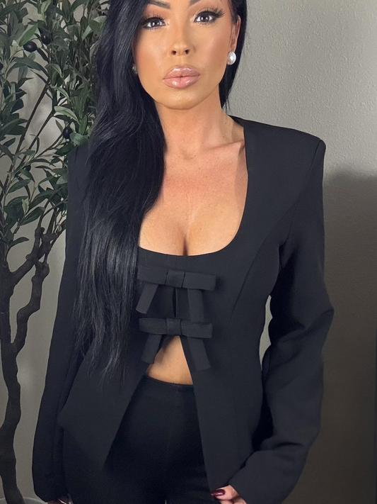 Paige Bow Detail Structured Blouse (Black)