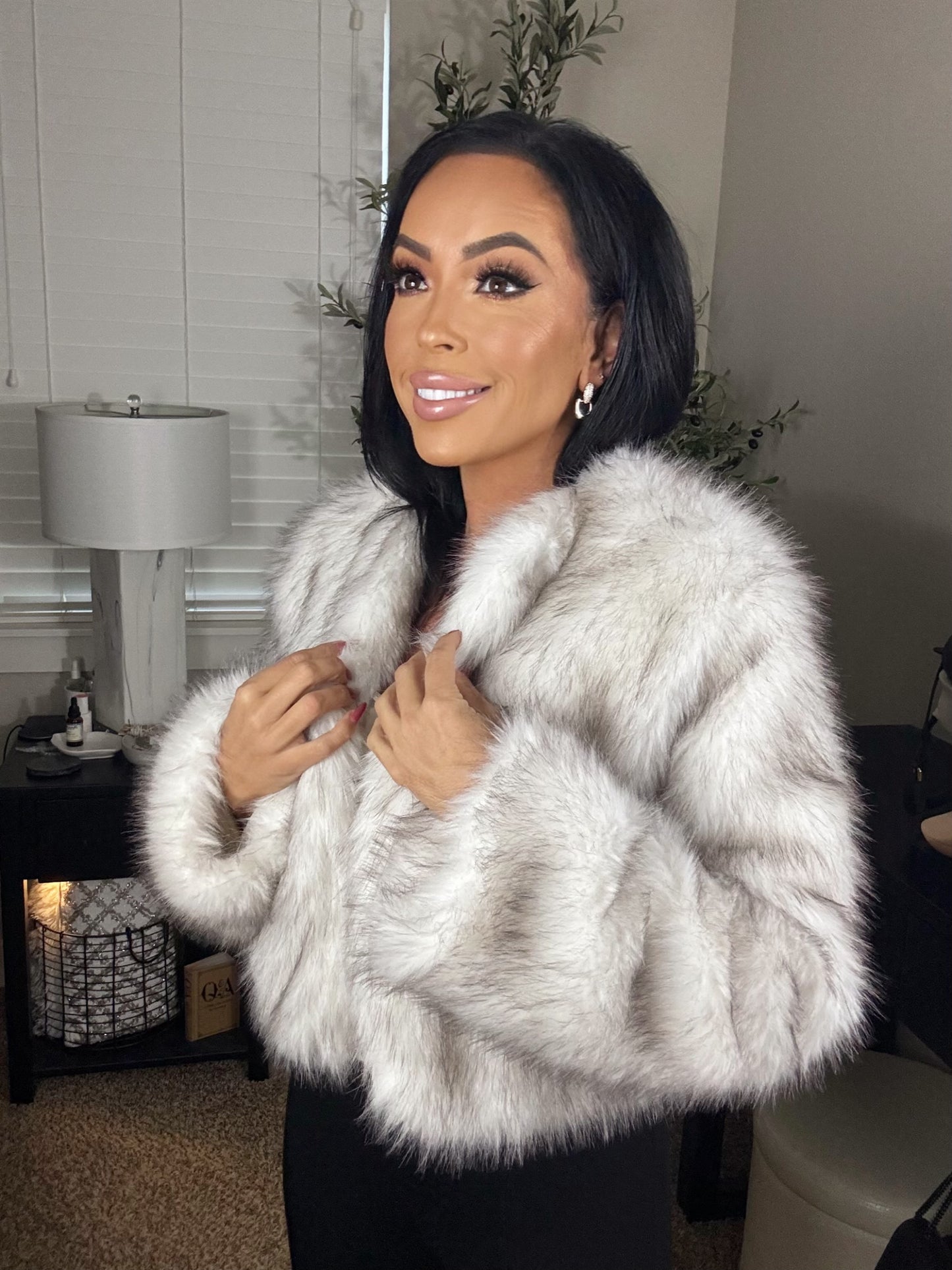 Brielle Fur Lined Open Jacket (Marled Beige)