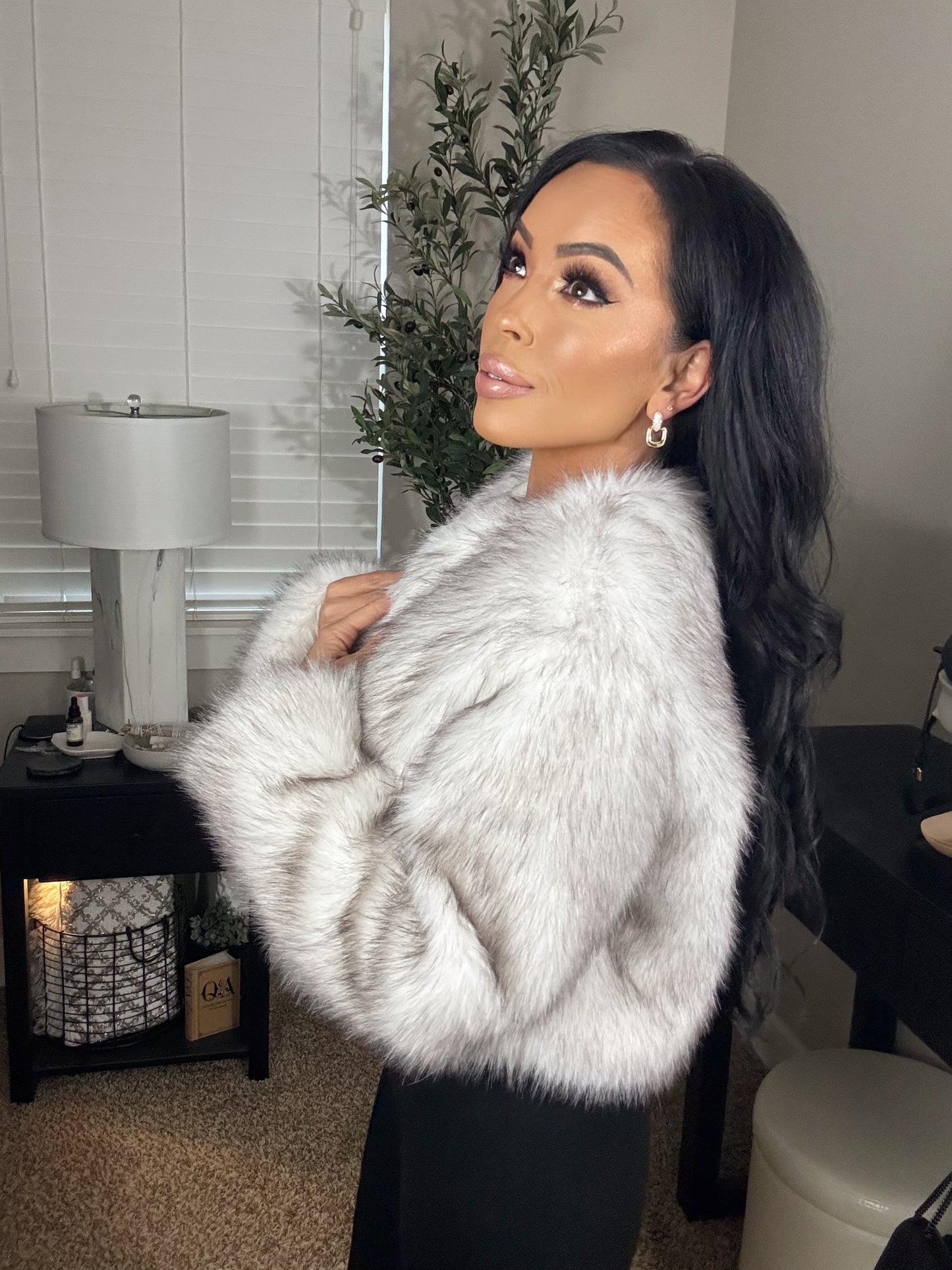 Brielle Fur Lined Open Jacket (Marled Beige)