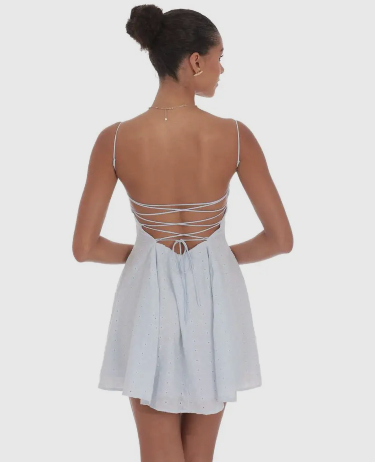 Charlotte Fit and Flare Eyelet Dress (Light Blue)