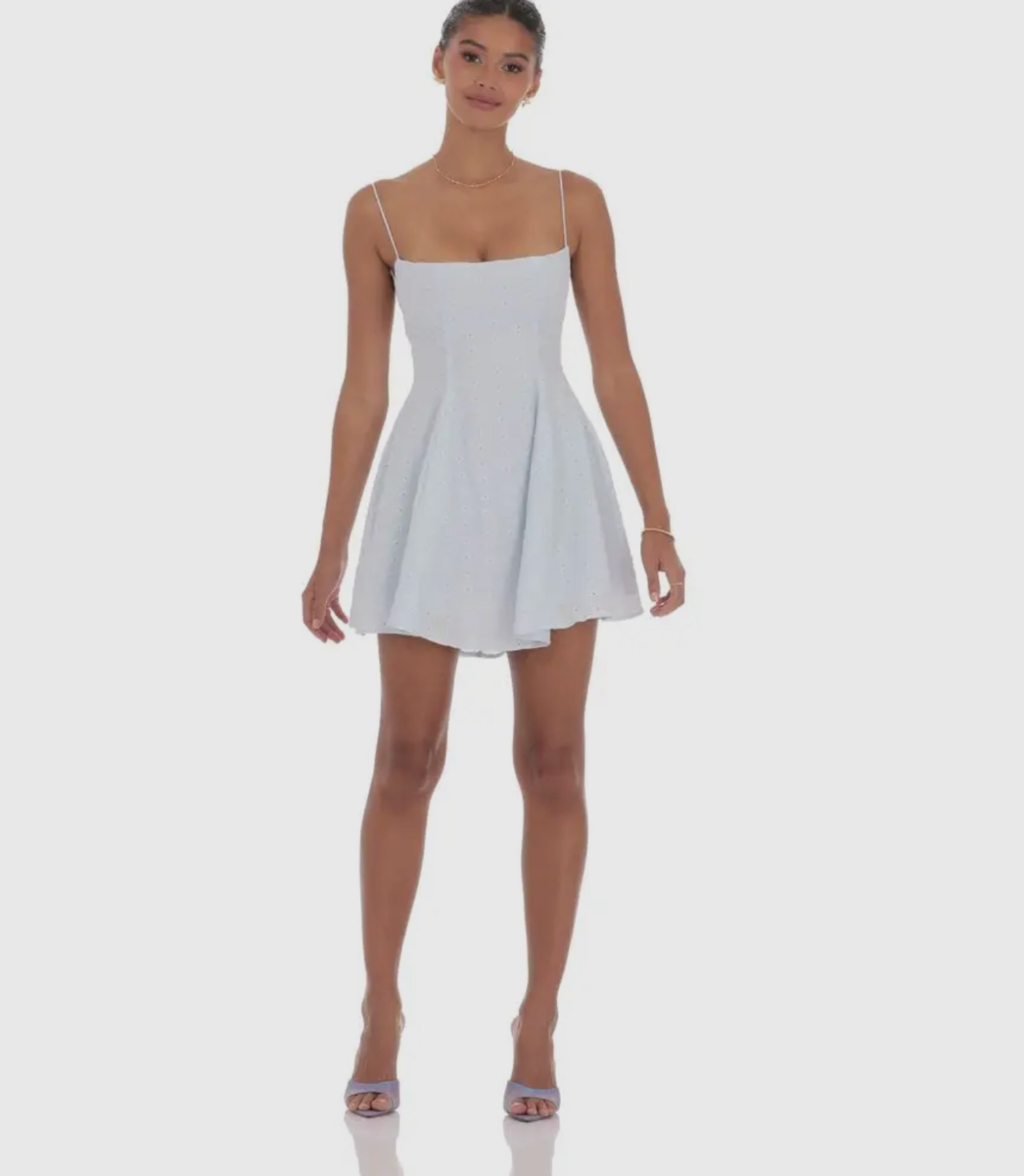 Charlotte Fit and Flare Eyelet Dress (Light Blue)