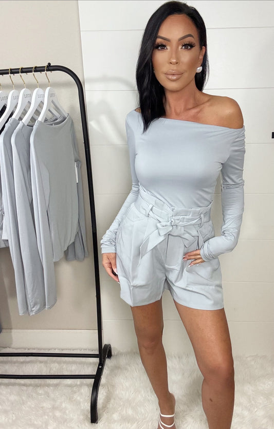 Stas Tie Waist Paperbag Shorts (Blue)