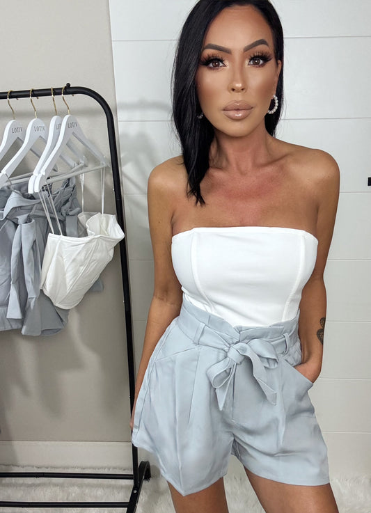 Stas Tie Waist Paperbag Shorts (Blue)