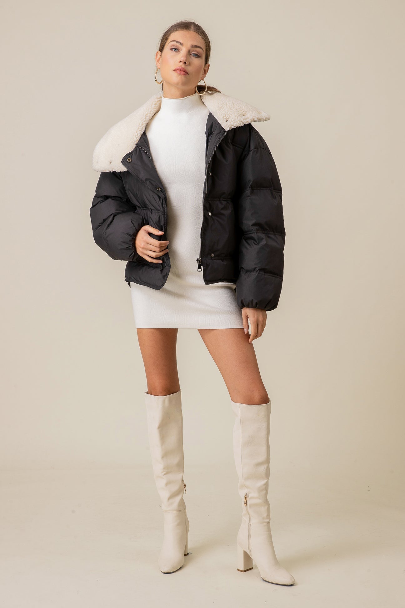MONICA SHERPA TRIM PUFFER COAT (BLACK)