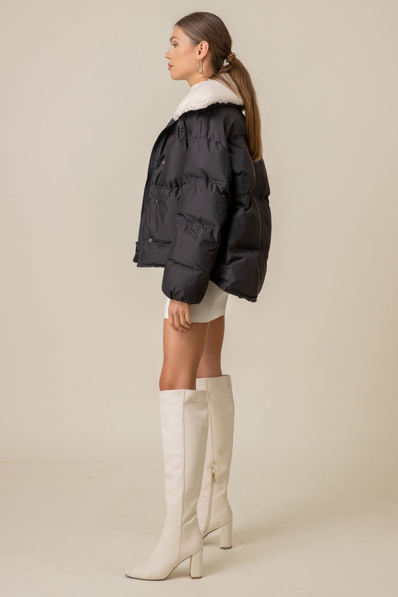 MONICA SHERPA TRIM PUFFER COAT (BLACK)