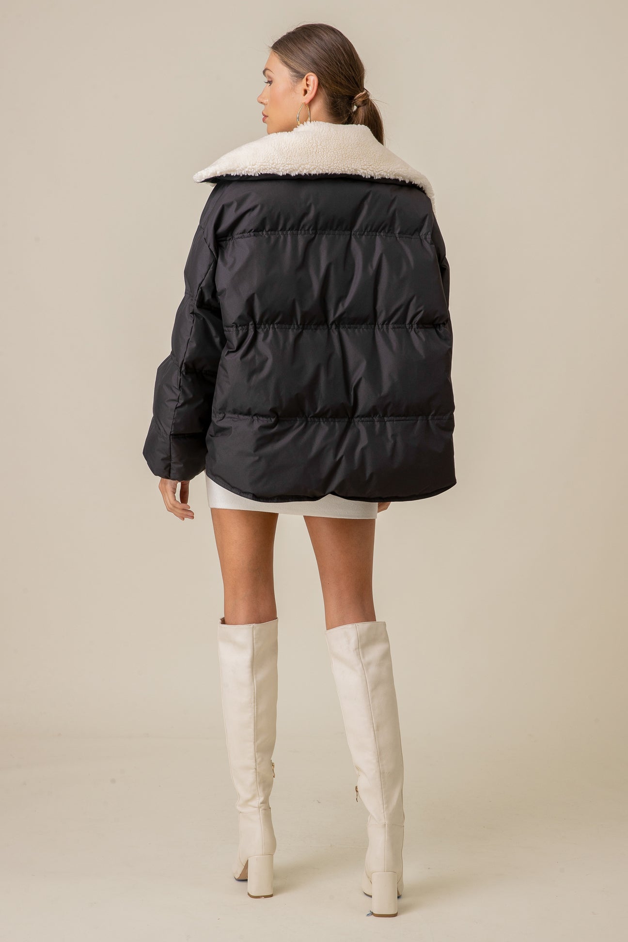 MONICA SHERPA TRIM PUFFER COAT (BLACK)